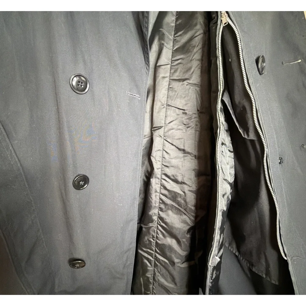 Men's Black Trench Coat 42S Double Breasted Removable Zip Liner All Weather Coat
